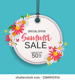 Abstract Flower Summer Sale Background with Frame. Vector Illustration EPS10