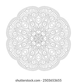 Abstract flower swirl ornamental wall art mandala coloring book page
