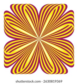 Abstract flower symbol. Radiating yellow red. Vector blooming shape. Petal optical form.