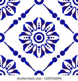 abstract flower tile pattern, beautiful ceramic blue and white background for design element, Porcelain wallpaper backdrop, vector illustration
