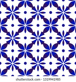 abstract flower tile pattern, Porcelain decorative background Mexican design, indigo wallpaper ceramic modern style, blue and white seamless tribal decor vector illustration