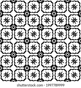 Abstract Flower Tiles Seamless Vector Pattern Design. Black and white pattern. 