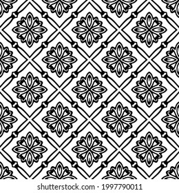 Resumen Diseño de patrones de vectores sin soldadura de baldosas de flores. Patrón blanco y negro. 