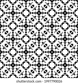 Abstract Flower Tiles Seamless Vector Pattern Design. Black and white pattern. 