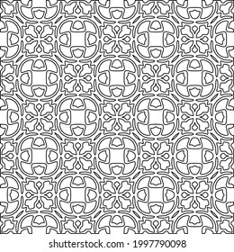Abstract Flower Tiles Seamless Vector Pattern Design. Black and white pattern. 