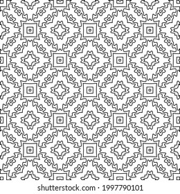 Abstract Flower Tiles Seamless Vector Pattern Design. Black and white pattern. 