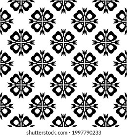 Abstract Flower Tiles. Seamless Vector Pattern Design. Black and white pattern. 