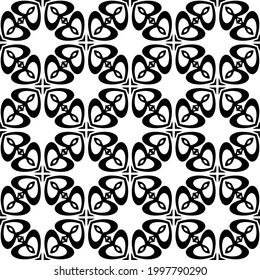 Abstract Flower Tiles. Seamless Vector Pattern Design. Black and white pattern. 