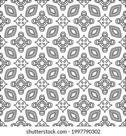 Abstract Flower Tiles Seamless Vector Pattern Design. Black and white pattern. 