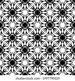 Abstract Flower Tiles Seamless Vector Pattern Design. Black and white pattern. 