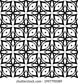 Abstract Flower Tiles. Seamless Vector Pattern Design. Black and white pattern. 
