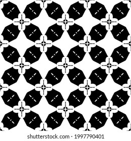 Abstract Flower Tiles Seamless Vector Pattern Design. Black and white pattern. 