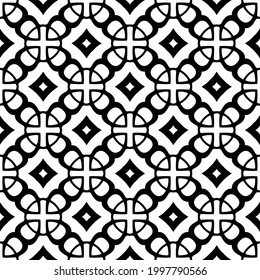 Baldosas De Flores Abstractas. Diseño de patrones de vectores sin inconvenientes. Patrón blanco y negro. 
