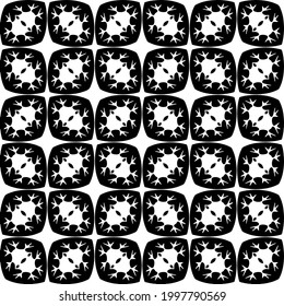 Baldosas De Flores Abstractas. Diseño de patrones de vectores sin inconvenientes. Patrón blanco y negro. 