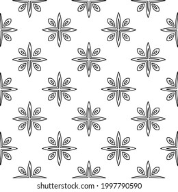 Abstract Flower Tiles Seamless Vector Pattern Design. Black and white pattern. 