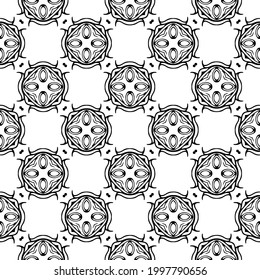Abstract Flower Tiles. Seamless Vector Pattern Design. Black and white pattern. 