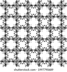 Baldosas De Flores Abstractas. Diseño de patrones de vectores sin inconvenientes. Patrón blanco y negro. 