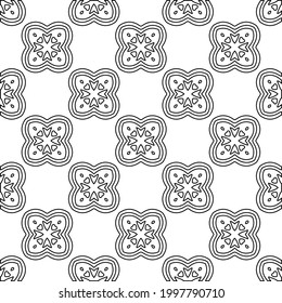 Abstract Flower Tiles Seamless Vector Pattern Design. Black and white pattern. 