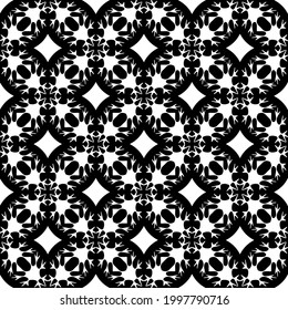 Abstract Flower Tiles. Seamless Vector Pattern Design. Black and white pattern. 