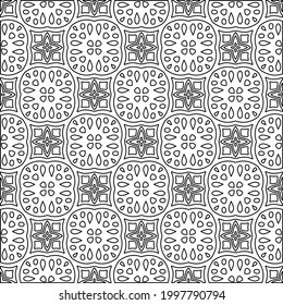 Abstract Flower Tiles Seamless Vector Pattern Design. Black and white pattern. 