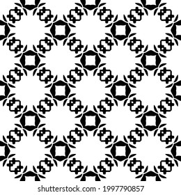 Abstract Flower Tiles. Seamless Vector Pattern Design. Black and white pattern. 