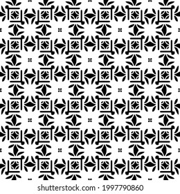 Abstract Flower Tiles. Seamless Vector Pattern Design. Black and white pattern. 