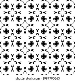 Baldosas De Flores Abstractas. Diseño de patrones de vectores sin inconvenientes. Patrón blanco y negro. 