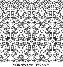 Abstract Flower Tiles Seamless Vector Pattern Design. Black and white pattern. 