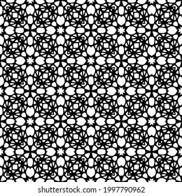 Abstract Flower Tiles. Seamless Vector Pattern Design. Black and white pattern. 