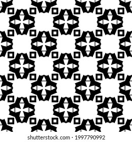 Abstract Flower Tiles. Seamless Vector Pattern Design. Black and white pattern. 