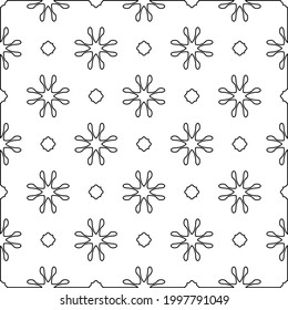 Abstract Flower Tiles Seamless Vector Pattern Design. Black and white pattern. 