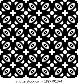 Baldosas De Flores Abstractas. Diseño de patrones de vectores sin inconvenientes. Patrón blanco y negro. 