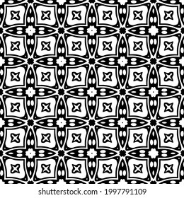 Abstract Flower Tiles Seamless Vector Pattern Design. Black and white pattern. 