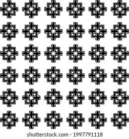 Abstract Flower Tiles. Seamless Vector Pattern Design. Black and white pattern. 