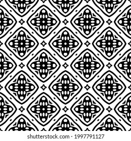 Abstract Flower Tiles Seamless Vector Pattern Design. Black and white pattern. 