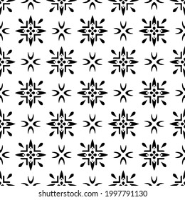 Abstract Flower Tiles. Seamless Vector Pattern Design. Black and white pattern. 