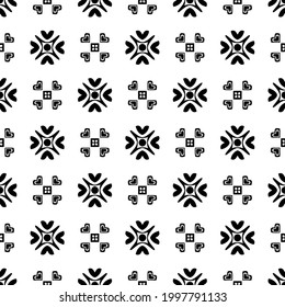 Abstract Flower Tiles. Seamless Vector Pattern Design. Black and white pattern. 