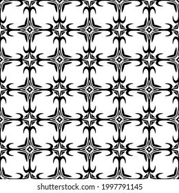 Abstract Flower Tiles. Seamless Vector Pattern Design. Black and white pattern. 