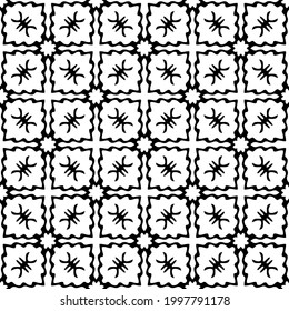 Resumen Diseño de patrones de vectores sin soldadura de baldosas de flores. Patrón blanco y negro. 