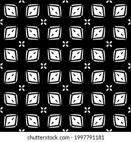 Abstract Flower Tiles. Seamless Vector Pattern Design. Black and white pattern. 