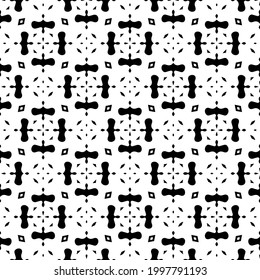 Abstract Flower Tiles Seamless Vector Pattern Design. Black and white pattern. 