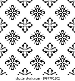Baldosas De Flores Abstractas. Diseño de patrones de vectores sin inconvenientes. Patrón blanco y negro. 