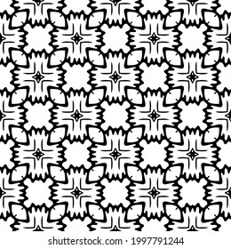 Abstract Flower Tiles Seamless Vector Pattern Design. Black and white pattern. 