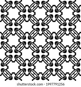 Abstract Flower Tiles Seamless Vector Pattern Design. Black and white pattern. 