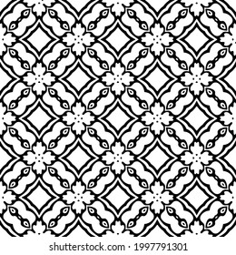 Abstract Flower Tiles Seamless Vector Pattern Design. Black and white pattern. 
