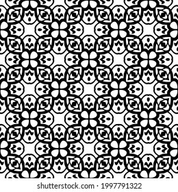 Abstract Flower Tiles. Seamless Vector Pattern Design. Black and white pattern. 
