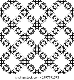 Abstract Flower Tiles. Seamless Vector Pattern Design. Black and white pattern. 