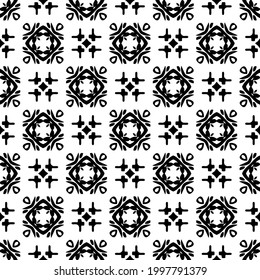 Abstract Flower Tiles. Seamless Vector Pattern Design. Black and white pattern. 