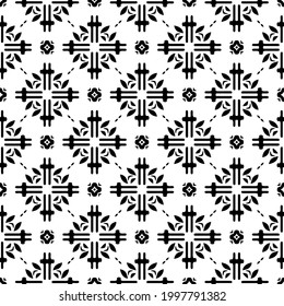 Abstract Flower Tiles. Seamless Vector Pattern Design. Black and white pattern. 