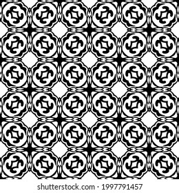 Abstract Flower Tiles. Seamless Vector Pattern Design. Black and white pattern. 